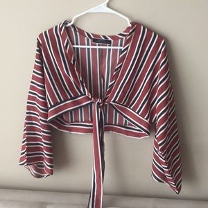 Blue Blush tie front crop top